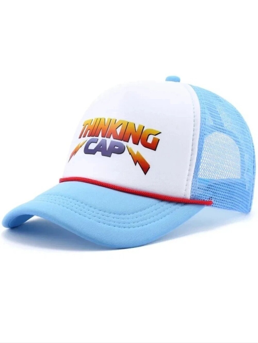 Stranger Things Dustin Thinking Cap Trucker Hat Mesh Snapback Blue White Cosplay
